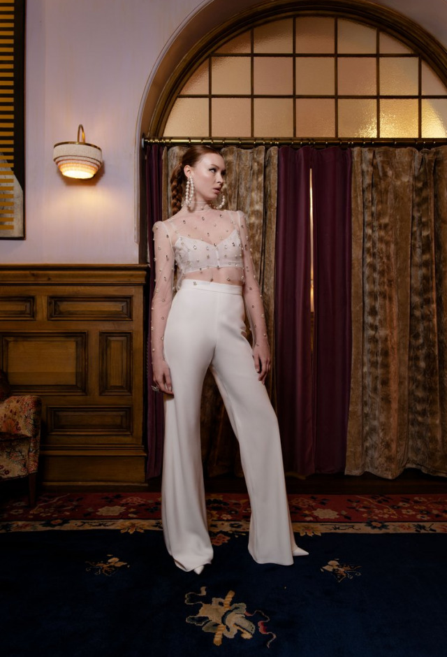 Belle Lace Top Buttoned Back With Silk Under Top Included, Bridal