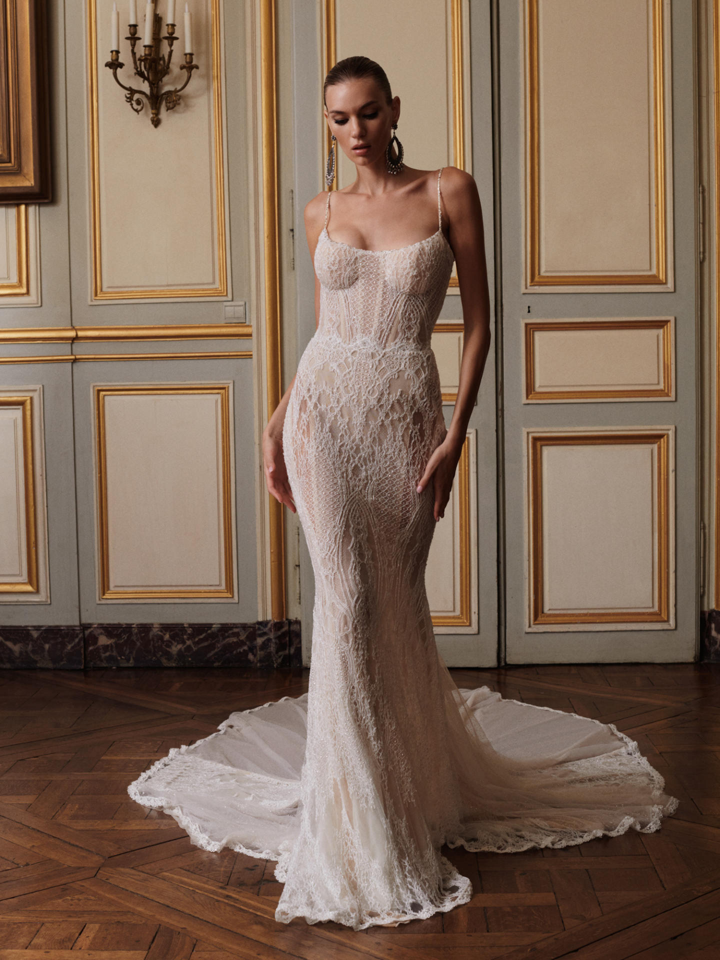 FRENCH LACE BEADED CORSET GOWN